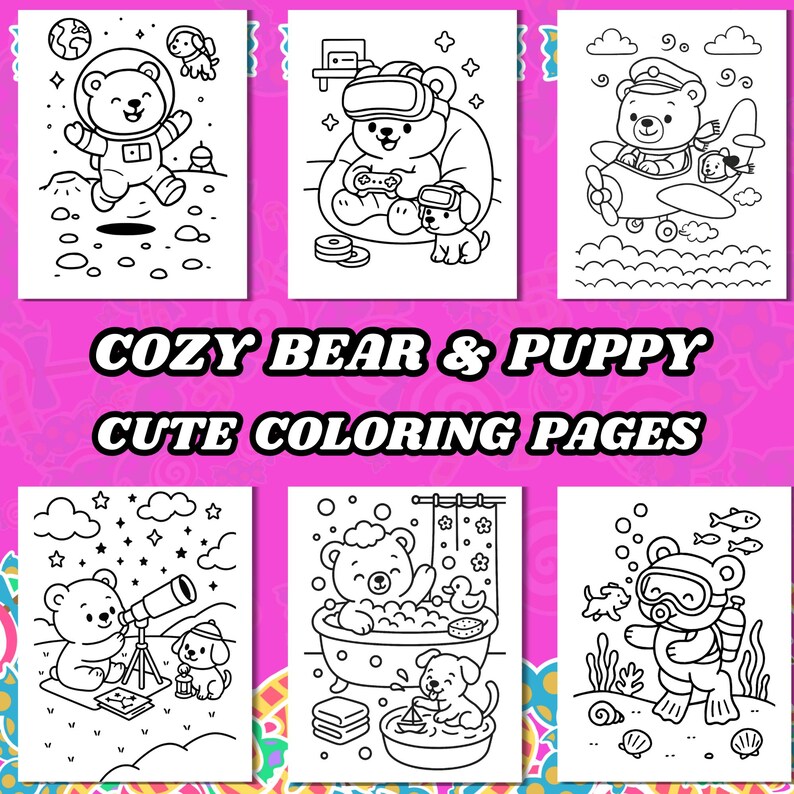 50 Cozy Bear Coloring Pages, Bold and Easy Coloring Book, Simple Summer Coloring Page, Coloring Sheets Printable Digital, instant download