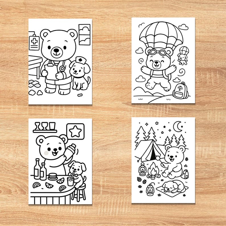 50 Cozy Bear Coloring Pages, Bold and Easy Coloring Book, Simple Summer Coloring Page, Coloring Sheets Printable Digital, instant download