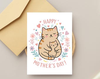 Funny Mothers Day Cat Card Printable, Funny Digital Mother&#39;s Day Gift Pdf, Mommy Day Greeting Mom Card, Cat Lover Mothers Day Card Happy Day