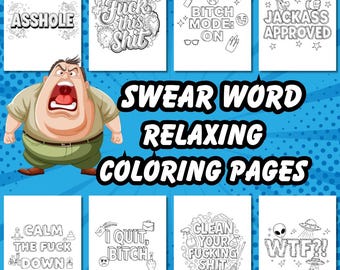 Swear Word Coloring Pages, 55 Funny Easy Bold Curse Word Pages, Adult Coloring Book PDF, Cuss Words Printable or Digital, instant download