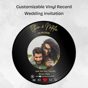 Aangepaste vinylplaat huwelijksuitnodiging Unieke huwelijksuitnodiging met muziekthema Gepersonaliseerde digitale uitnodiging Vintage Retro muziek Trouwkaart
