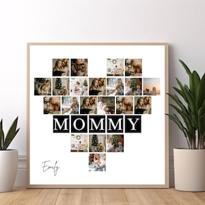 Mother Birthday Wall Art Gift, Custom Mom Printable Picture Frame, Editable Mommy Photo Collage Template, Wall Desk Art for Mom wall decor