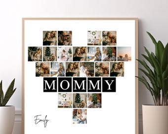 Mother Birthday Wall Art Gift, Custom Mom Printable Picture Frame, Editable Mommy Photo Collage Template, Wall Desk Art for Mom wall decor