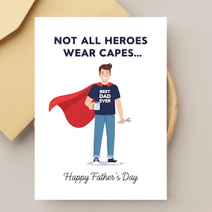 Cartão de super-herói para o Dia dos Pais para imprimir, Presente digital engraçado para o Dia dos Pais em PDF, Para imprimir, O melhor pai de todos os tempos, Cartão de felicitações para o Dia dos Pais para baixar