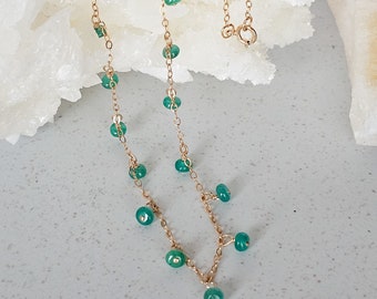 Emerald Fringe Necklace, 14K Gold-filled, May Birthday, May Birthstone, Free Shipping