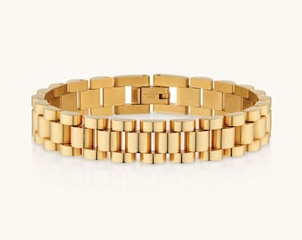 Pulsera María bañada en oro de 18 quilates: estilo correa de reloj de acero inoxidable