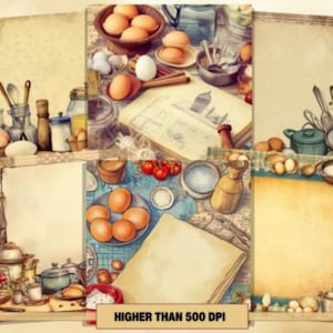 Vintage Kitchen Digital Paper - Printable Recipe Book Pages, Food Ephemera, Scrapbook & Junk Journal Backgrounds, Card Making Download