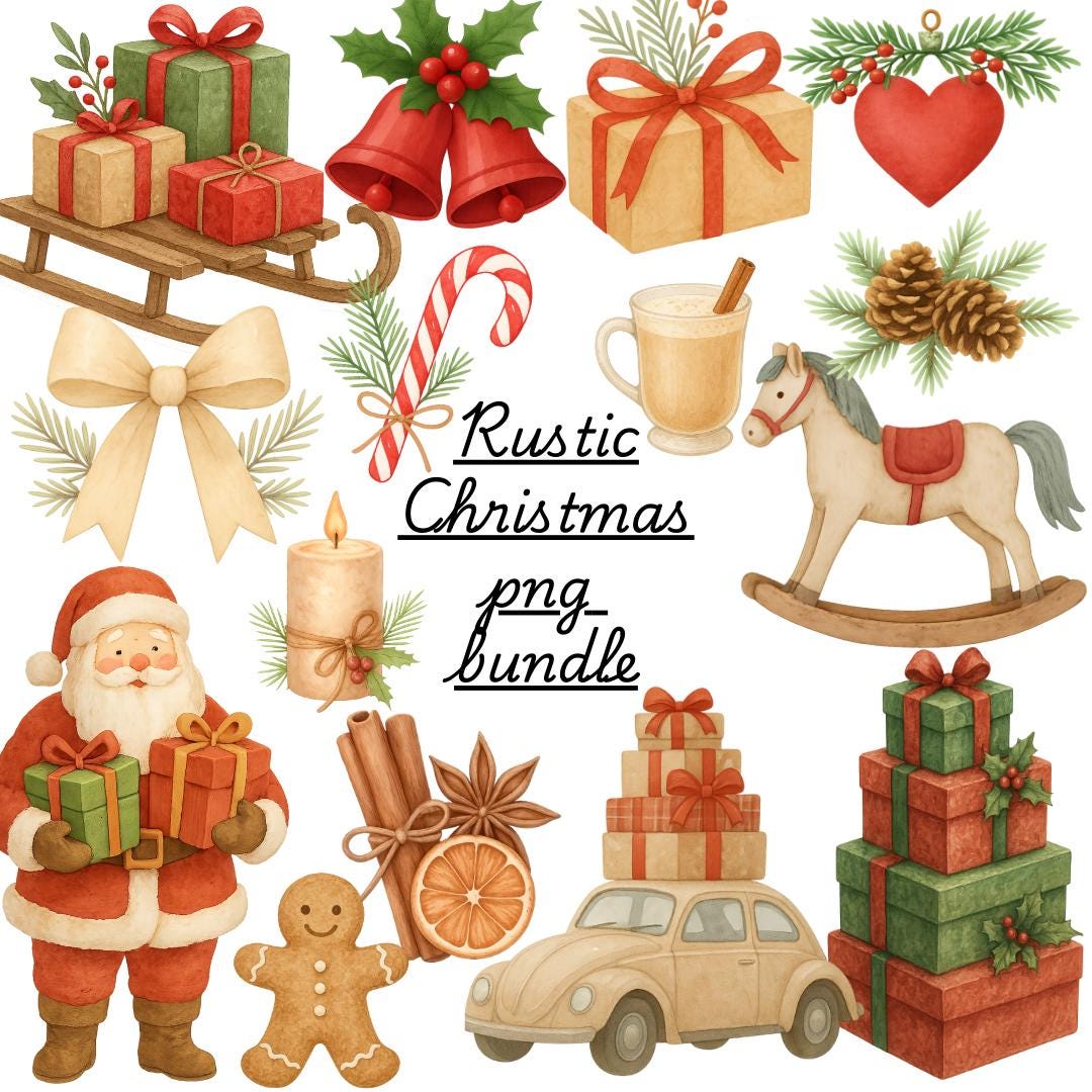 Rustic Christmas Clipart, Holiday PNG Bundle (digital Download) - Etsy