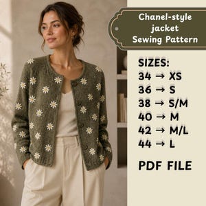 Chanel Style Jacket Sewing Pattern (PDF Download), Sizes XS-L