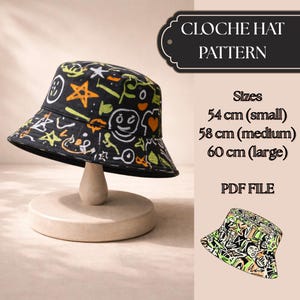 Cartamodello per cappello a secchiello, cappello cloche, 3 taglie, adatto ai principianti (download PDF)