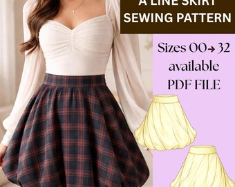 A-Line Midi Skirt Sewing Pattern | Women's Overskirt PDF (Sizes 00-32)