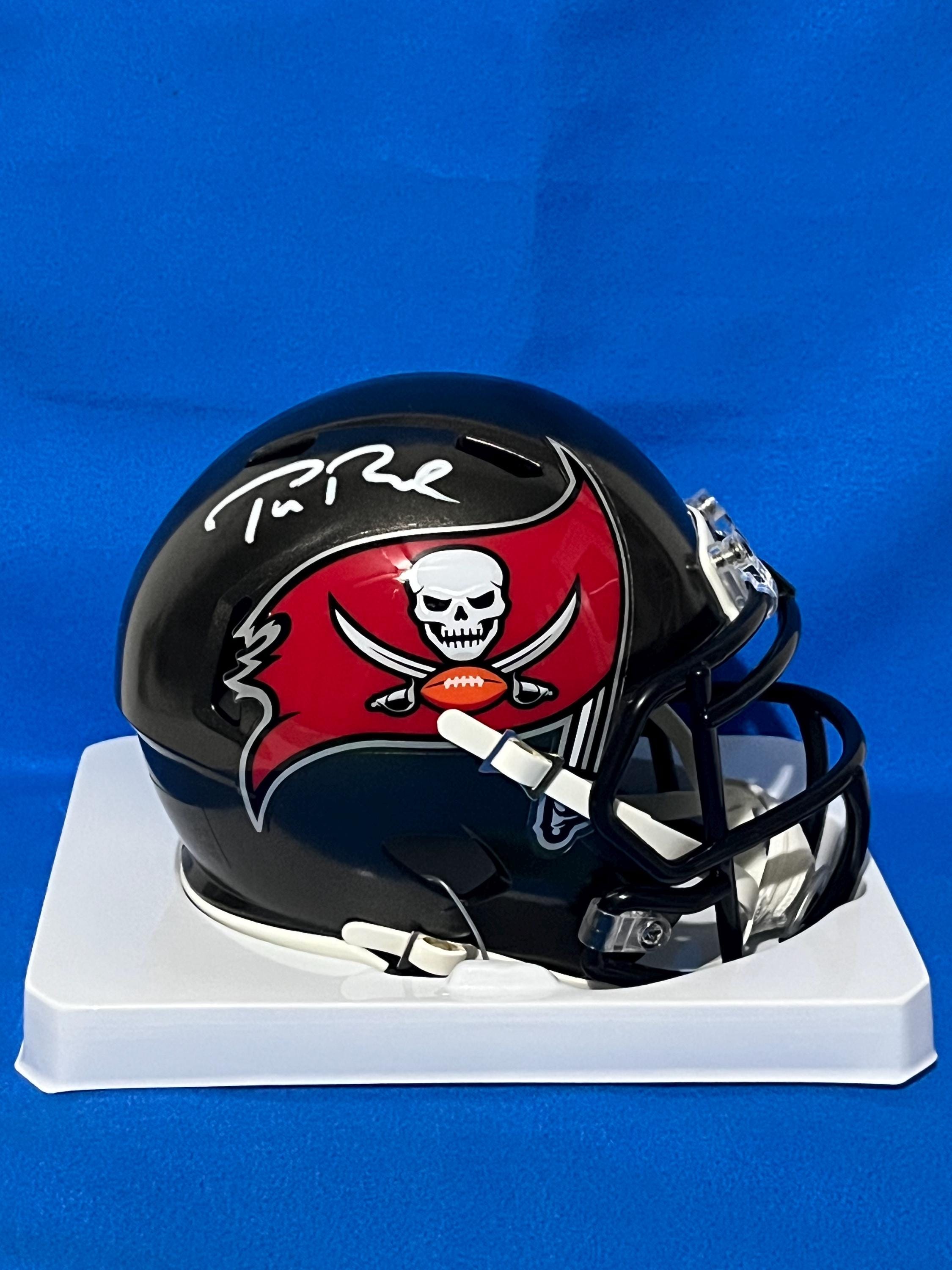 Tom Brady Tampa Bay Buccaneers, NFL MVP autographed mini helmet. Global COA. Sports fan gift, collector, birthday gift.