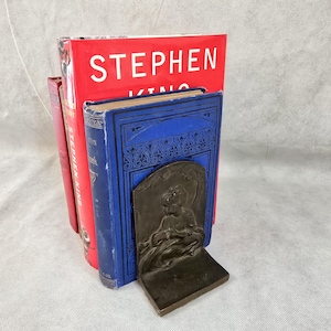 Set of 2 Antique Art Nouveau Solid Bronze 1920s Matching Vintage Small Bookends Featuring Art Deco Young Girl Seated Under Old English Tree
