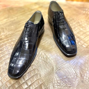 Men’s Handmade Black Alligator Oxford shoes, Men’s crocodile Embossed Oxford shoe