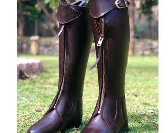 Handmade Brown Leather Riding Boots | Cosplay Officer Uniform Boots