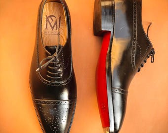 Handmade Red Bottom Black Oxford Shoes, Wedding Gift for Men, Men's Shoes