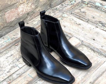 Handmade Full Grain Leather Zipper Ankle Boots, Gift for Him
