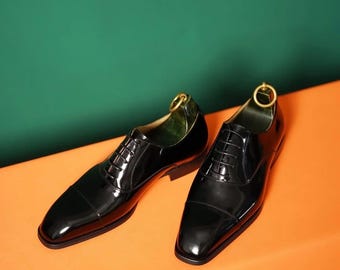 Handmade Black Calfskin Oxford Shoes | Wedding Gift for Husband