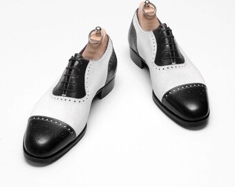 Zapatos Oxford de piel de grano completo hechos a mano / Zapatos de vestir de boda bicolor