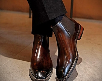 Botas Chelsea de piel marrón para hombre, hechas a mano: botines de ante premium.