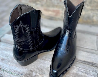 Handmade Black Leather Cowboy Boots | Custom Western Boots