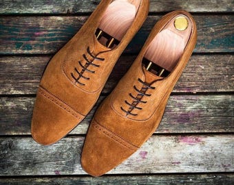 Handmade Suede Leather Wingtip Oxfords | Men's Dress Shoes