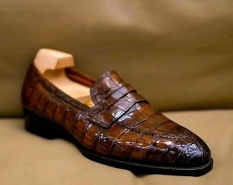 Handmade Crocodile Textured Leather Loafers | Full Grain Leather | Gift for Husband