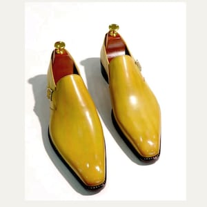 Handcrafted Men&#39;s Yellow Leather Shoes | Formal Dress Shoes by Suit Stride, A Personalized Gift
