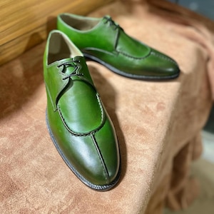 Bespoke Green Split Toe Derby Dress Shoes, Mens Shoes, Wedding Gift for Husband