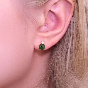 Green Jade Stud Earrings by Minimalist Jade, Birthstone Jewelry, Classic Dainty Green Earrings, Gemstone Jade Jewelry, Gift for Her