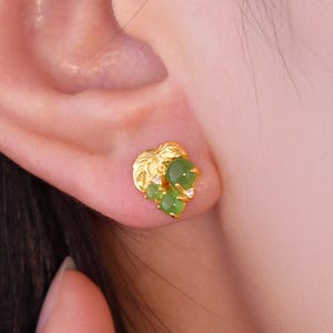 Green Jade Stud Earrings by Minimalist Jade, Birthstone Jewelry, Classic Leaf Dainty Green Earrings, Gemstone Jade Jewelry, Gift for Her