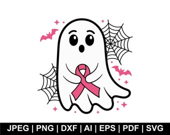 Ghost Breast Cancer Awareness SVG, Halloween Ribbon Cut Files (Digital Download)