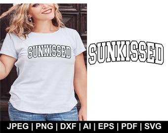 Sonnengeküsst SVG PNG | Varsity Buchstabe Sommer Design | Retro Sun Kissed Cut Datei für Cricut & Silhouette | Sofort Download