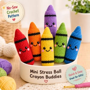 Mini Stress Ball Crochet Pattern, Crayon Amigurumi PDF, No Sew Crochet Toy, Squishy Fidget, Desk Gift, Party Favor, Digital Download
