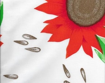 Sunflowers Orange on White Oilcloth Yardage