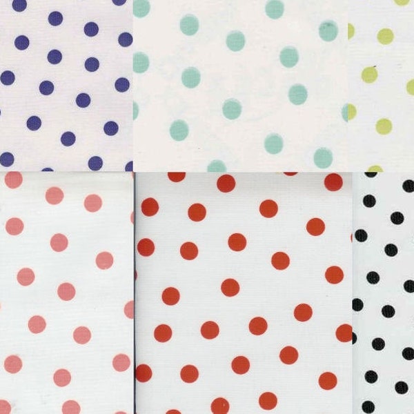 Colorful Polka Dots on White Oilcloth, Yardage