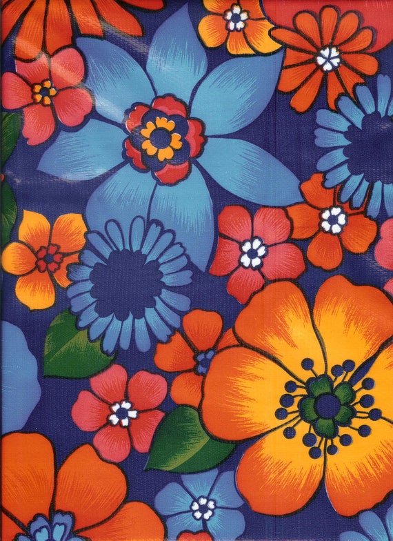 Oilcloth Fabric Tropical London Light Blue Pattern Sold in Yard or Bolt