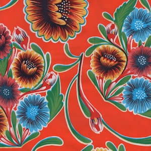 Blooms on Orange OilCloth Yardage