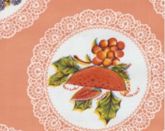 Doily with Fruit on Salmon Oilcloth, Full Bolt of 12 Yards