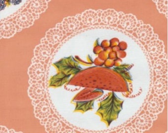 Doily with Fruit on Salmon Oilcloth, Yardage