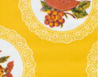 Doily with Fruit on Yellow Oilcloth, Full Bolt of 12 Yards