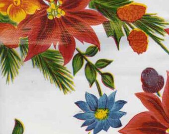 Poinsettia on White Oilcloth Yardage