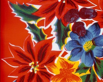 Poinsettia on Red Oilcloth Yardage