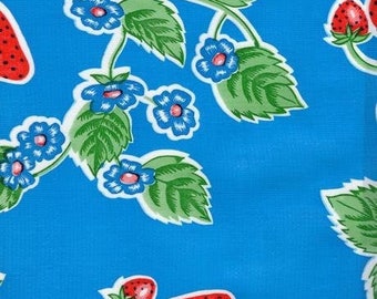 Forever Summer Strawberries Royal Blue Oilcloth Full Bolt of 12 Yards