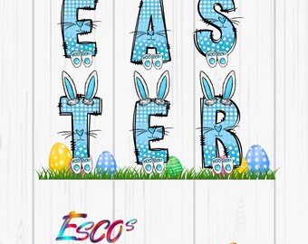 Letras de conejito de Pascua azul: Impresión digital (patrón PDF)