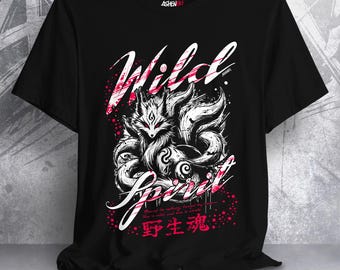Anime Kitsune Shirt for Women Japanese Streetwear Gift for Her Oversized Graphic Tee Mystic Yokai Aesthetic Mythical Fox for Manga Lover