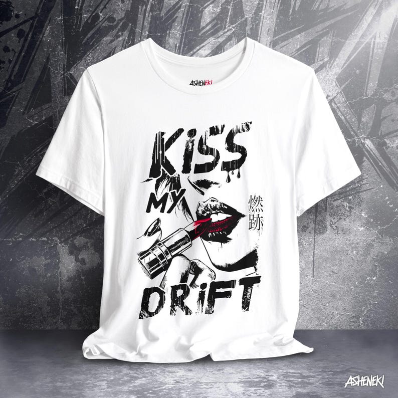 Anime Drift Shirt for Women - Red Lipstick Manga Tee Gift for Her - Japanese Streetwear Graphic Kiss My Drift Shirt for JDM Lover image 1