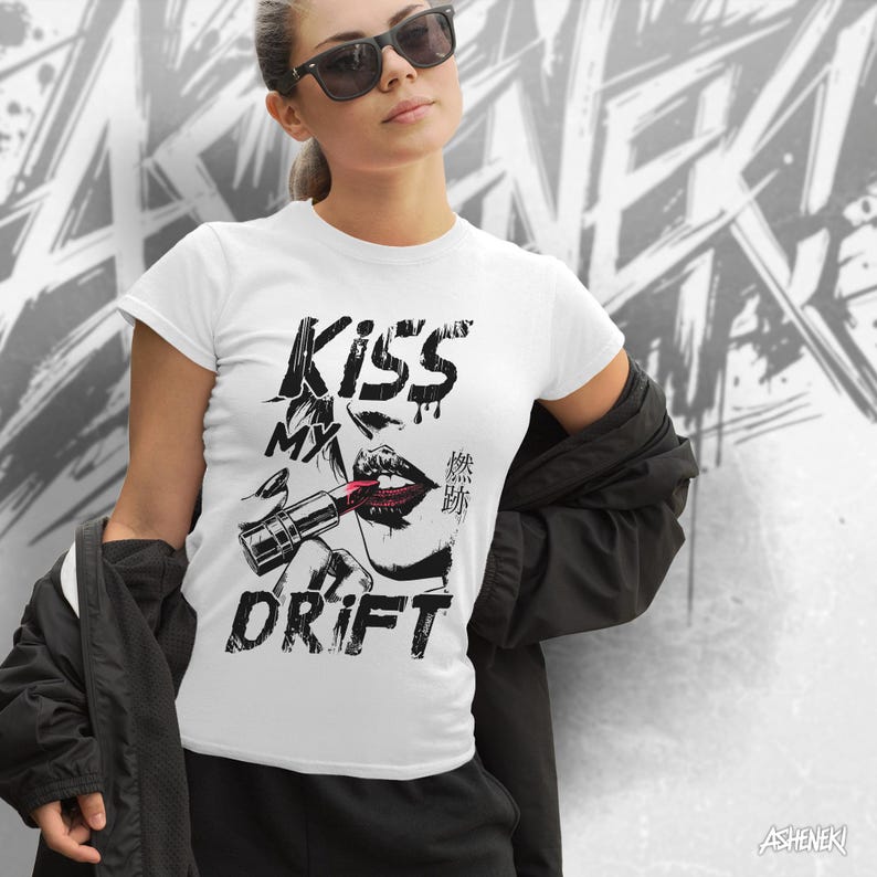 Anime Drift Shirt for Women - Red Lipstick Manga Tee Gift for Her - Japanese Streetwear Graphic Kiss My Drift Shirt for JDM Lover image 3