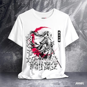 Japanese Warrior Tshirt For Japan Culture Lover Female Samurai Gift For Harajuku Geisha T Shirt With Katana For Sword Lover Bushido T Shirt