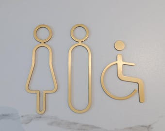 Personalized solid brass bathroom signs, custom brass signs, wedding restroom signs, direction signs, elegant restroom signs, restroom signs